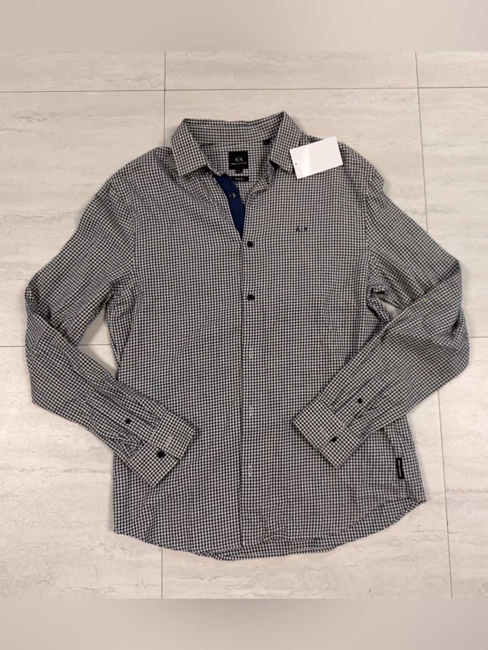 Armani Exchange Black and White Gingham Button-Down Shirt